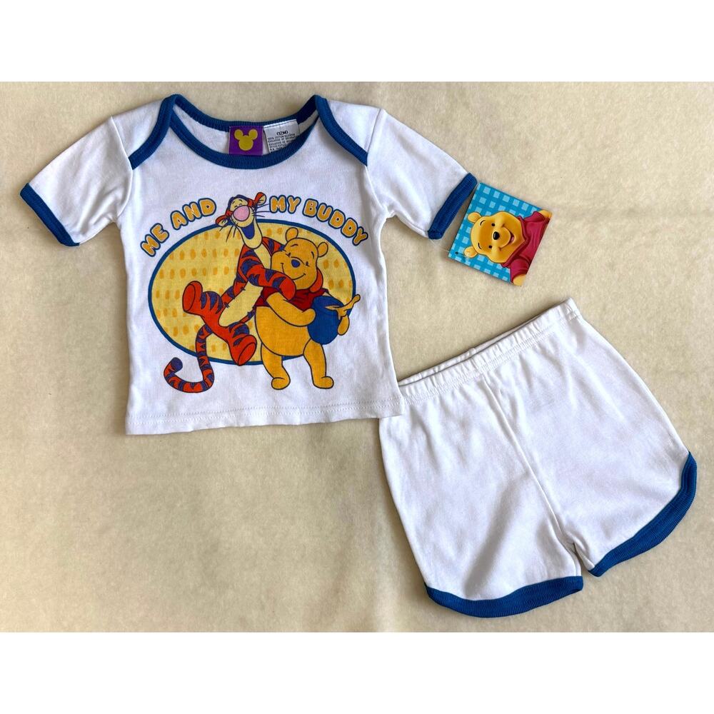 Vintage 90s Disney Pooh Shorts Set Boys 12M White Blue Tigger Me And My Buddy